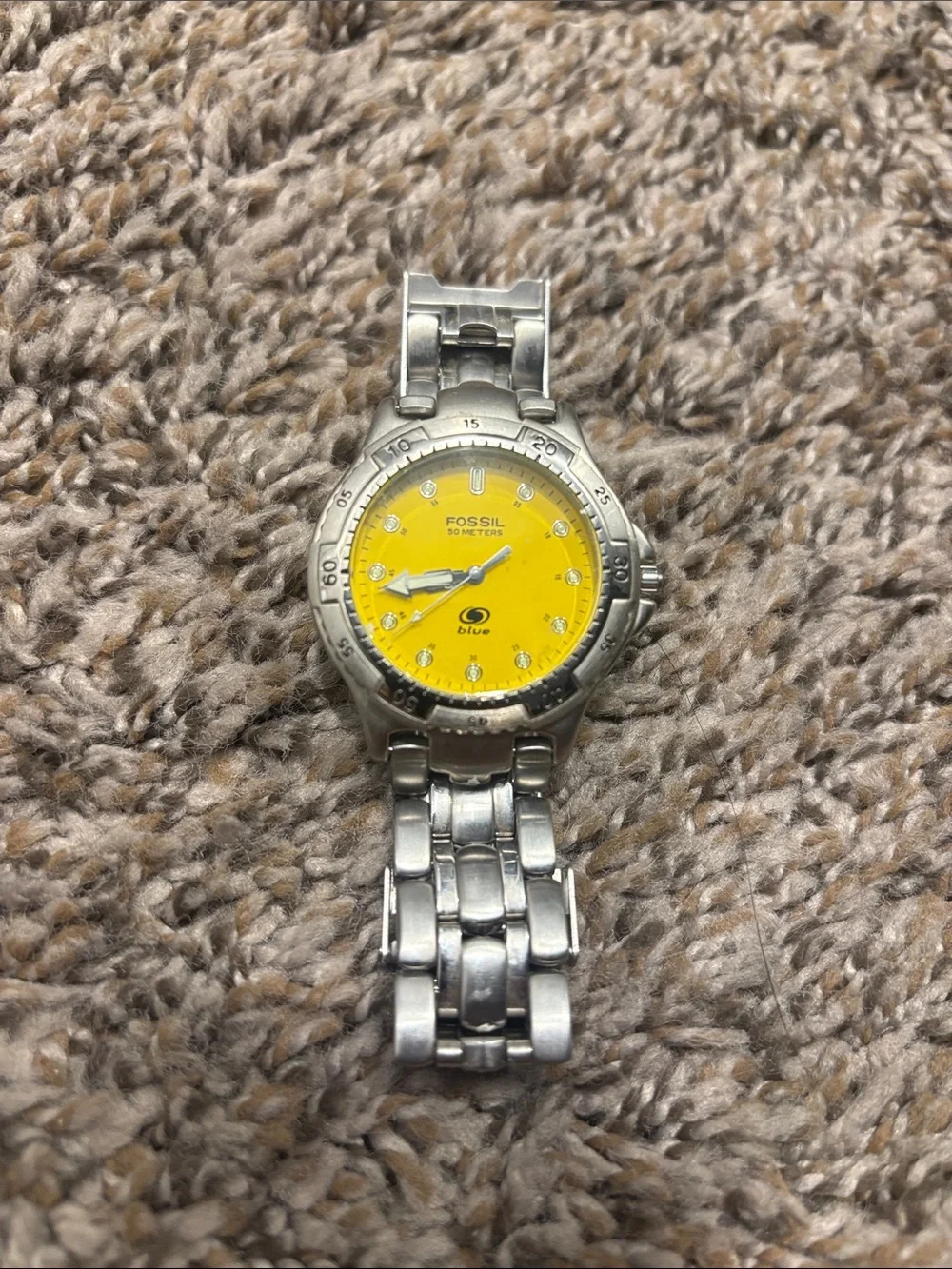 Fossil Silver Watch with Bright Yellow Dial